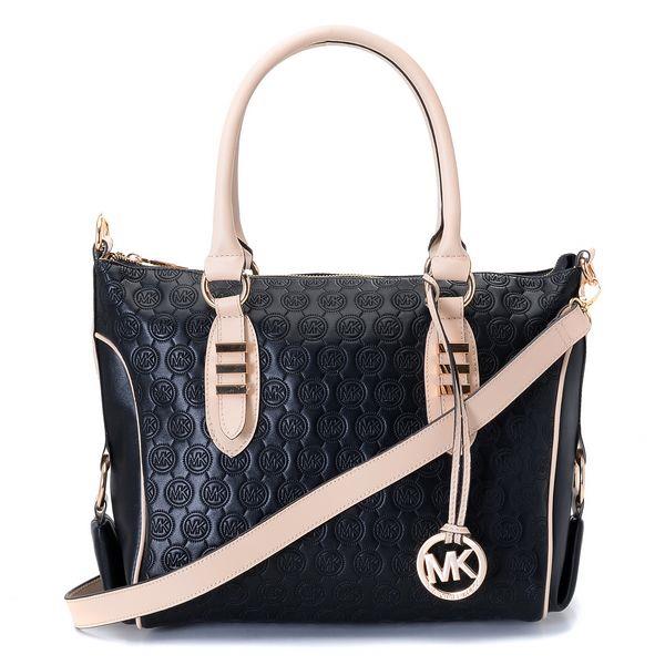 michael kors zipper svart vanilla monogram skinn Virksomhet zo8w7